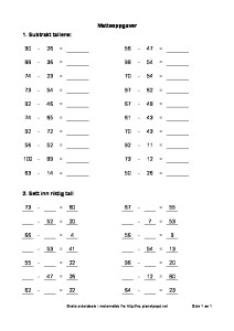 subtraksjon matteoppgaver med tall opptil 100 tier overgang regnestykker pdf image 212x300 