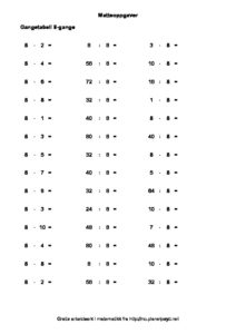 gangetabellen 8 gangen regnestykker med gange og deling pdf image 212x300 