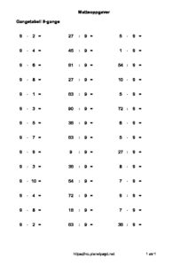 gangetabellen 9 gangen regnestykker med gange og deling pdf image 212x300 