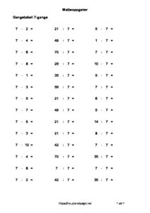 gangetabellen 7 gangen regnestykker med gange og deling pdf image 212x300 