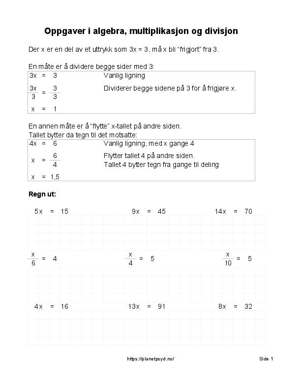 Planetpsyd - Matteoppgaver Til Utskrift - Side 2 - Kunnskap Er Makt!